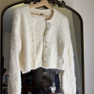 Free People Cozy White Fuzzy Sweater